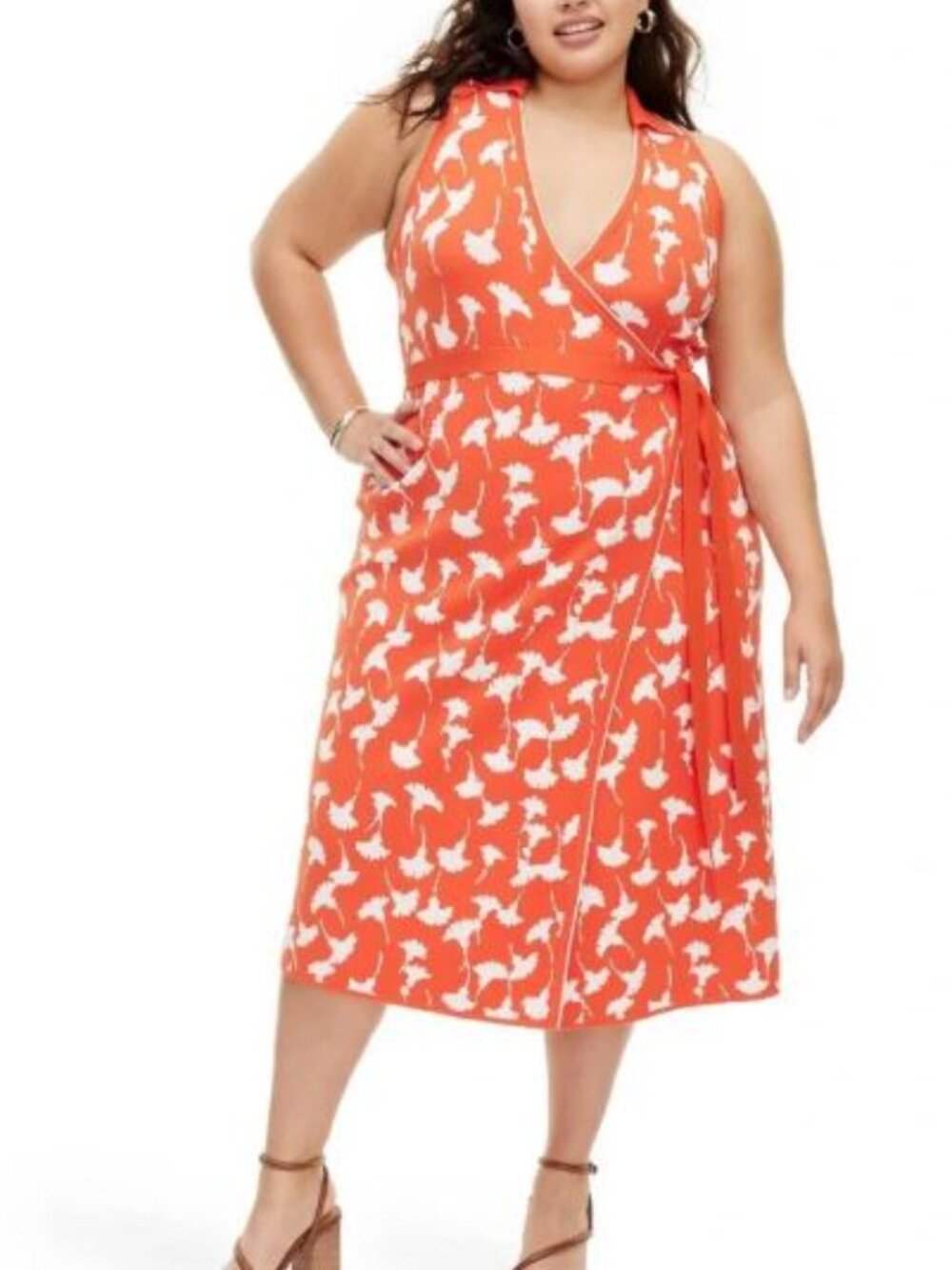 Diane Von Furstenberg Red and White Sleeveless Midi Wrap Dress Size XL